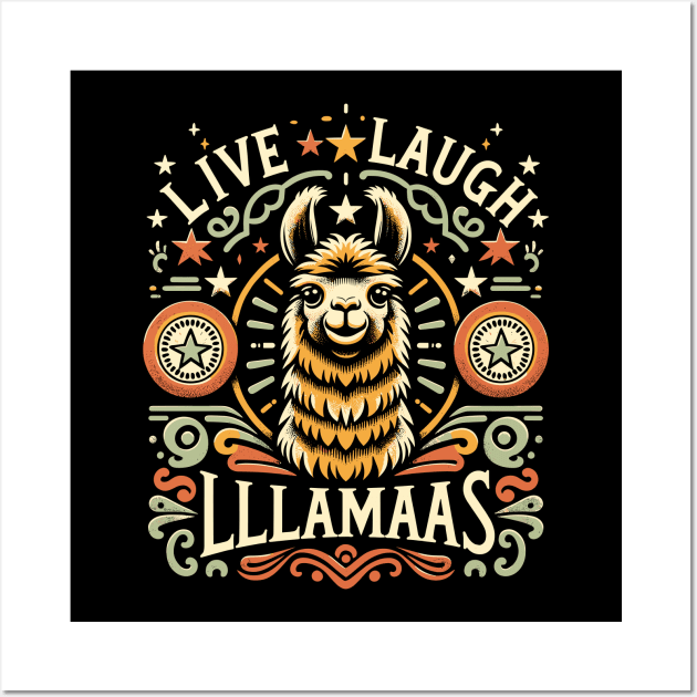 Live Laugh LLLamaas Vintage Llama Humor Wall Art by Xeire